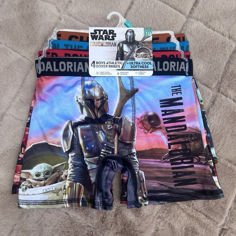 Star Wars Mandalorian Underwear Boys Size 10 Boxer Briefs Set of 4 Baby Yoda